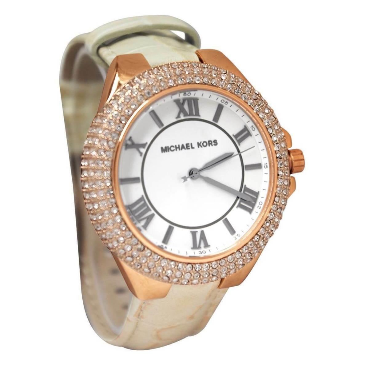 Michael Kors Camille Rose Gold Beige Croc Leather Band Crystals WATCH-MK2330