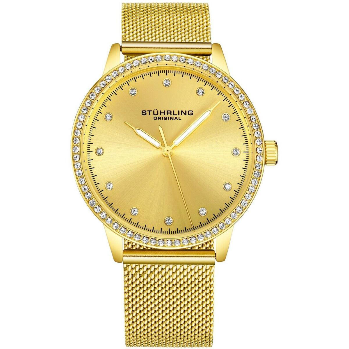 Stuhrling Women`s Gold-tone Case and Mesh Bracelet Gold Dial Watch