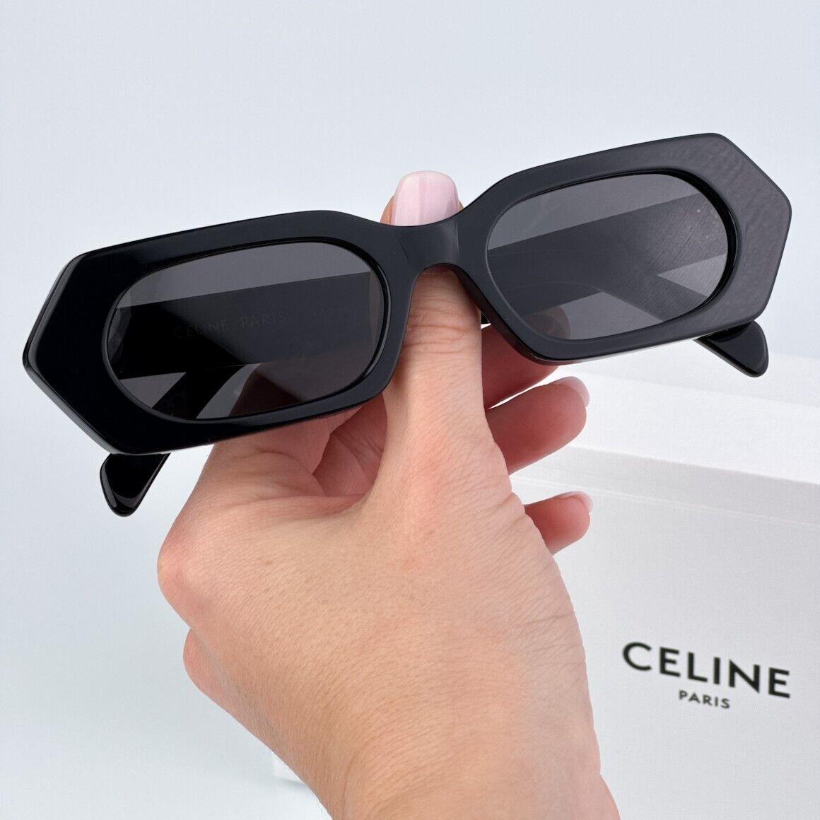 Celine CL40243I 01A Shiny Black Smoke Rectangle Women Sunglasses CL 40243I