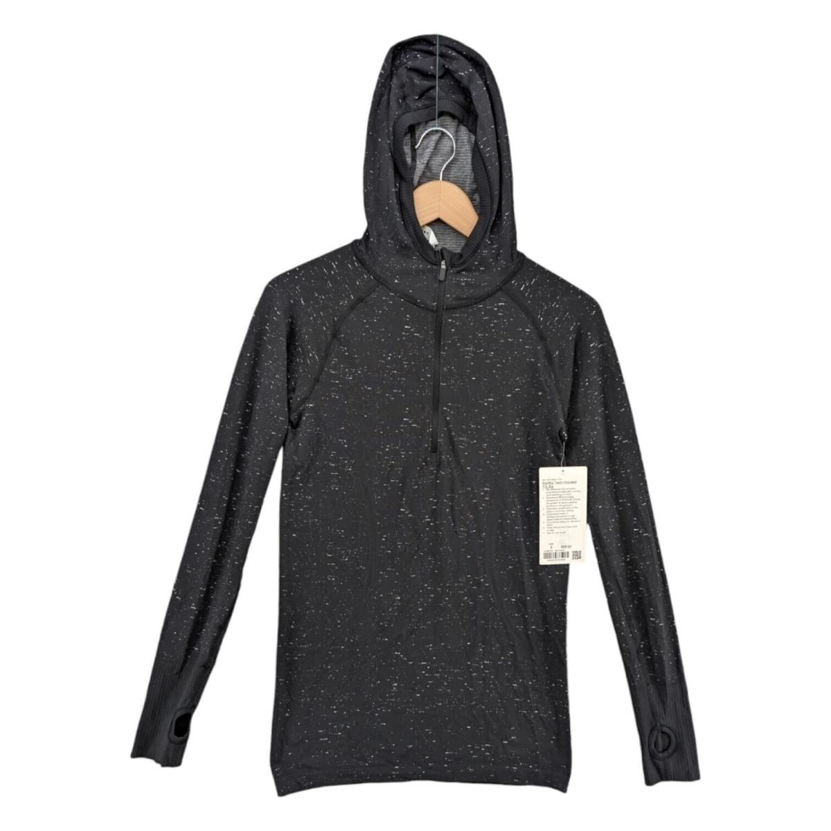 Lululemon Swiftly Tech Hooded 1/2 Zip Womens Black White Thumbholes Size 8