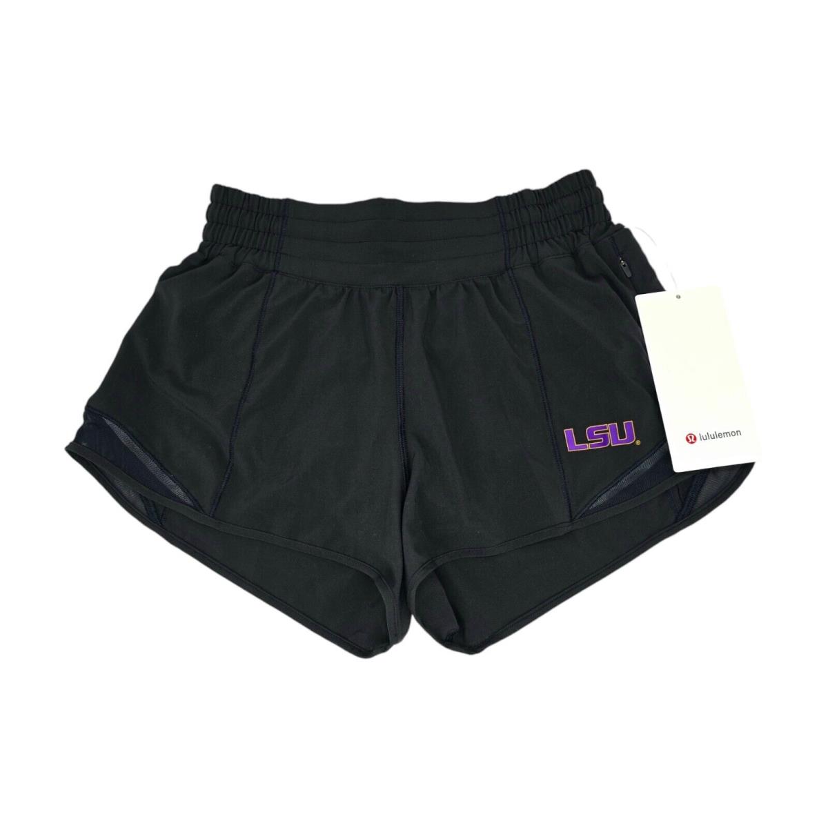 Lululemon Hotty Hot HR Short 2.5 Lined Size 4 Black Lsu Tigers Livvy 25772