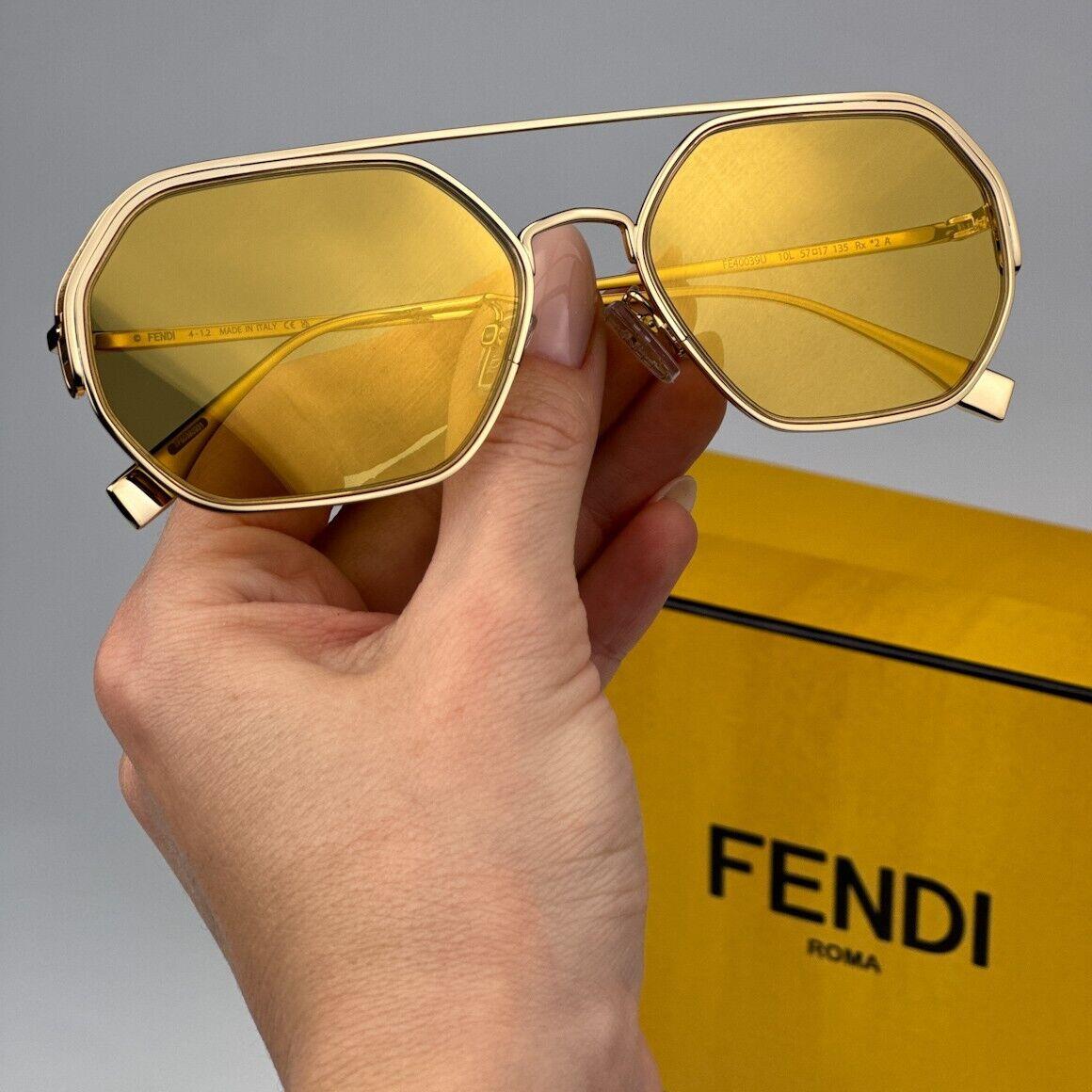 Fendi FE40039U 10L Gold Yellow Mirror Unisex Geometric Sunglasses