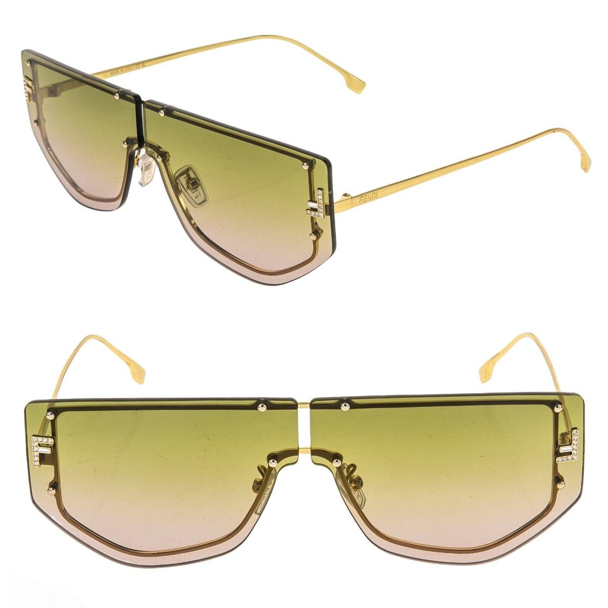 Fendi First 40096 Gold Green Crystal Fashion Mask Unisex Sunglass FE40096U