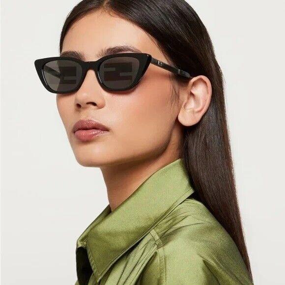 Fendi FE40089I 01C Folding Black Mirror Pattern Women Cat Eye Sunglasses