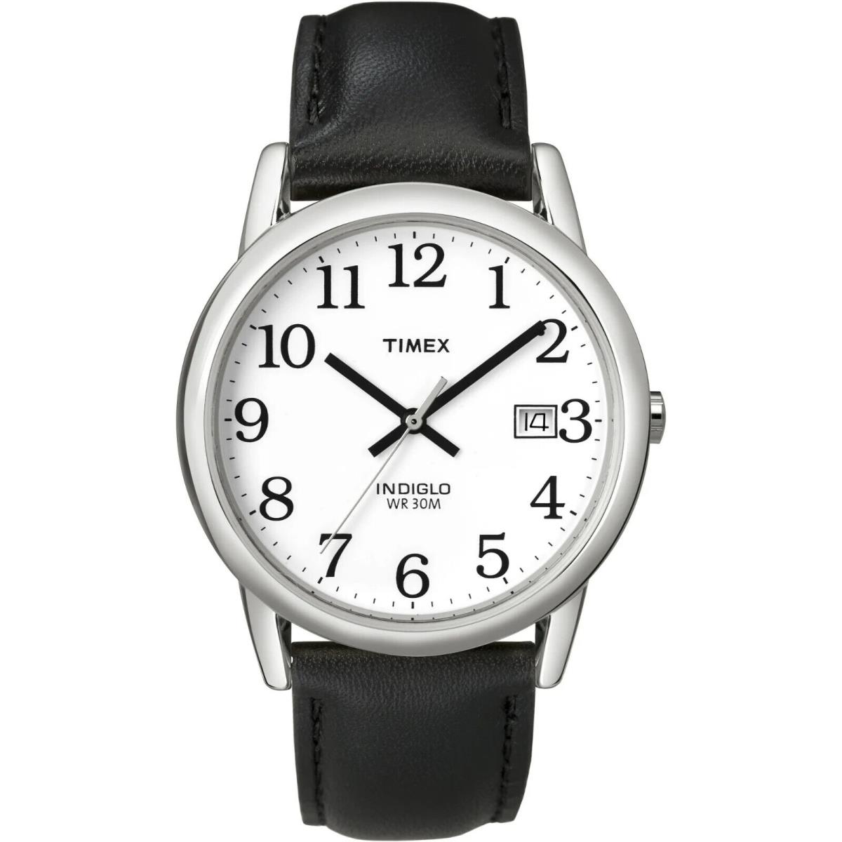 Timex Easy Reader TW2P75600 Men`s Quartz Watch Analog Black Leather Band - Dial: White, Band: Black, Bezel: Silver