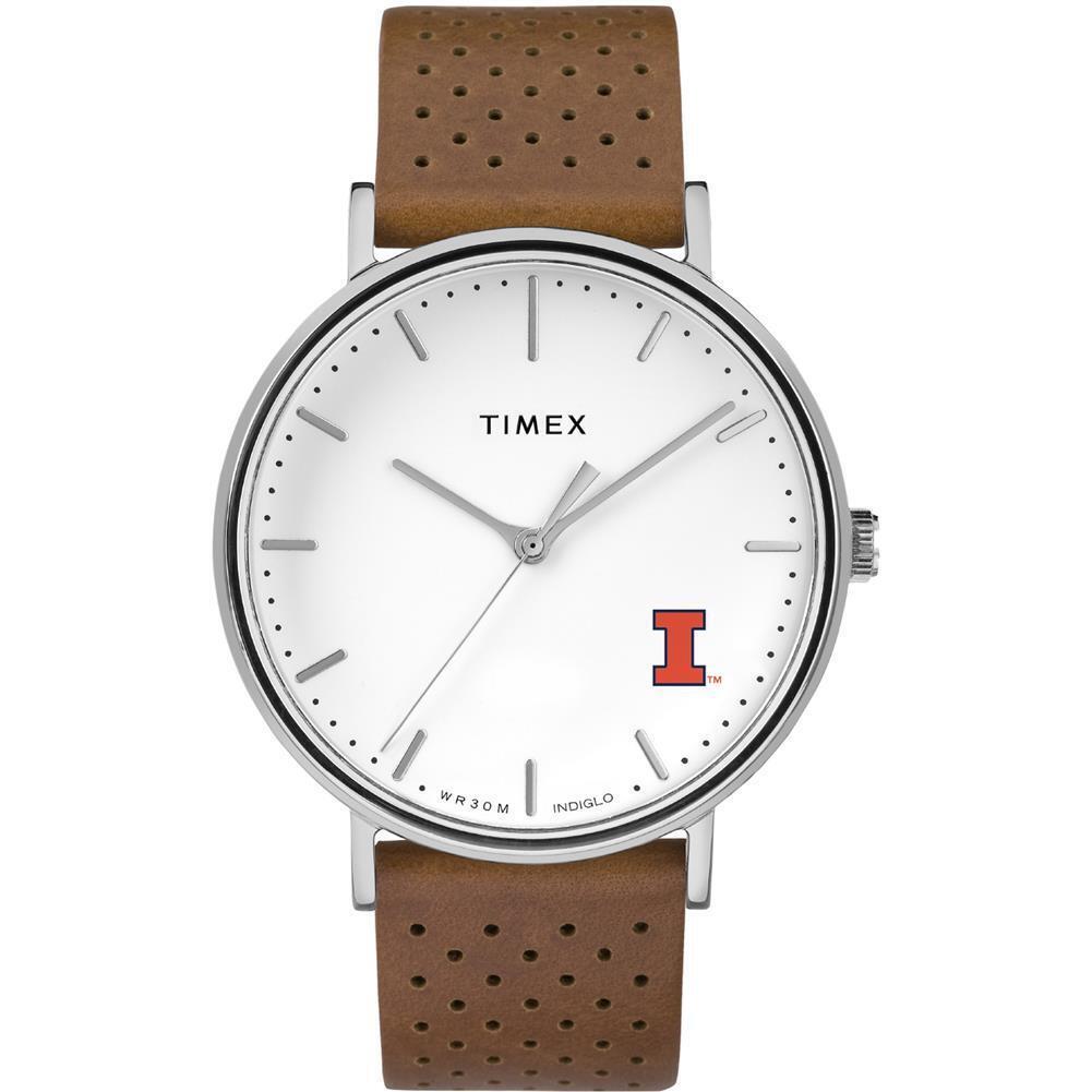 Womens Timex University of Illinois Watch Bright Whites Leather