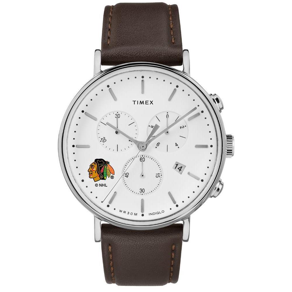 Timex Mens Chicago Blackhawks Watch Chronograph Leather Band Watch