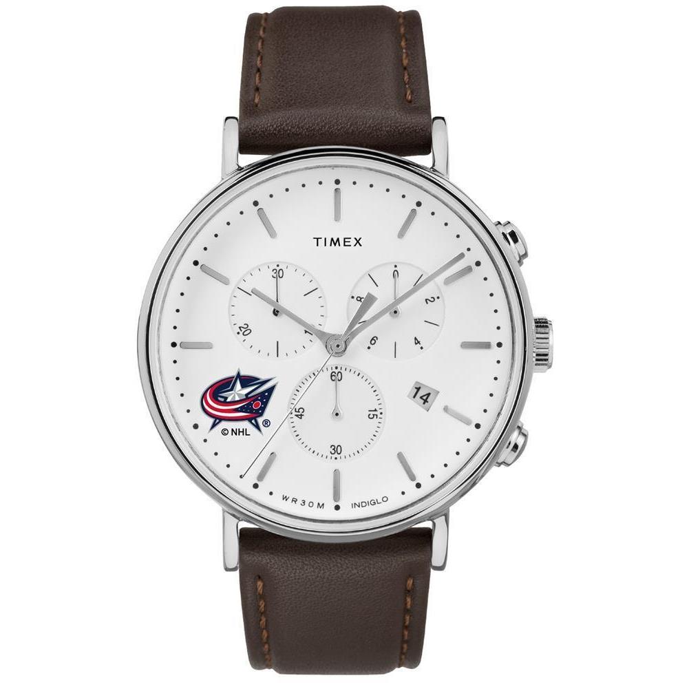 Timex Mens Columbus Blue Jackets Watch Chronograph Leather Band Watch