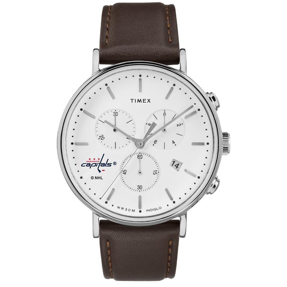 Timex Mens Washington Capitals Watch Chronograph Leather Band Watch