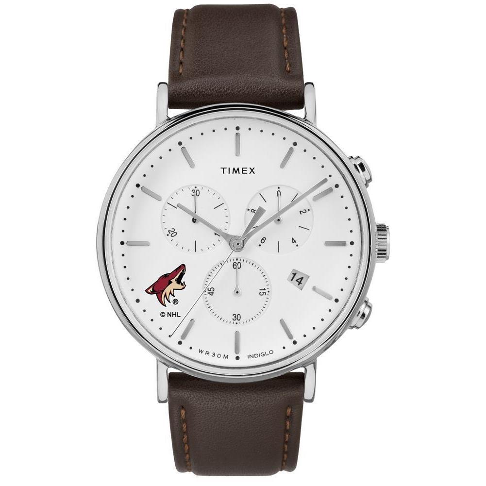 Timex Mens Arizona Coyotes Watch Chronograph Leather Band Watch