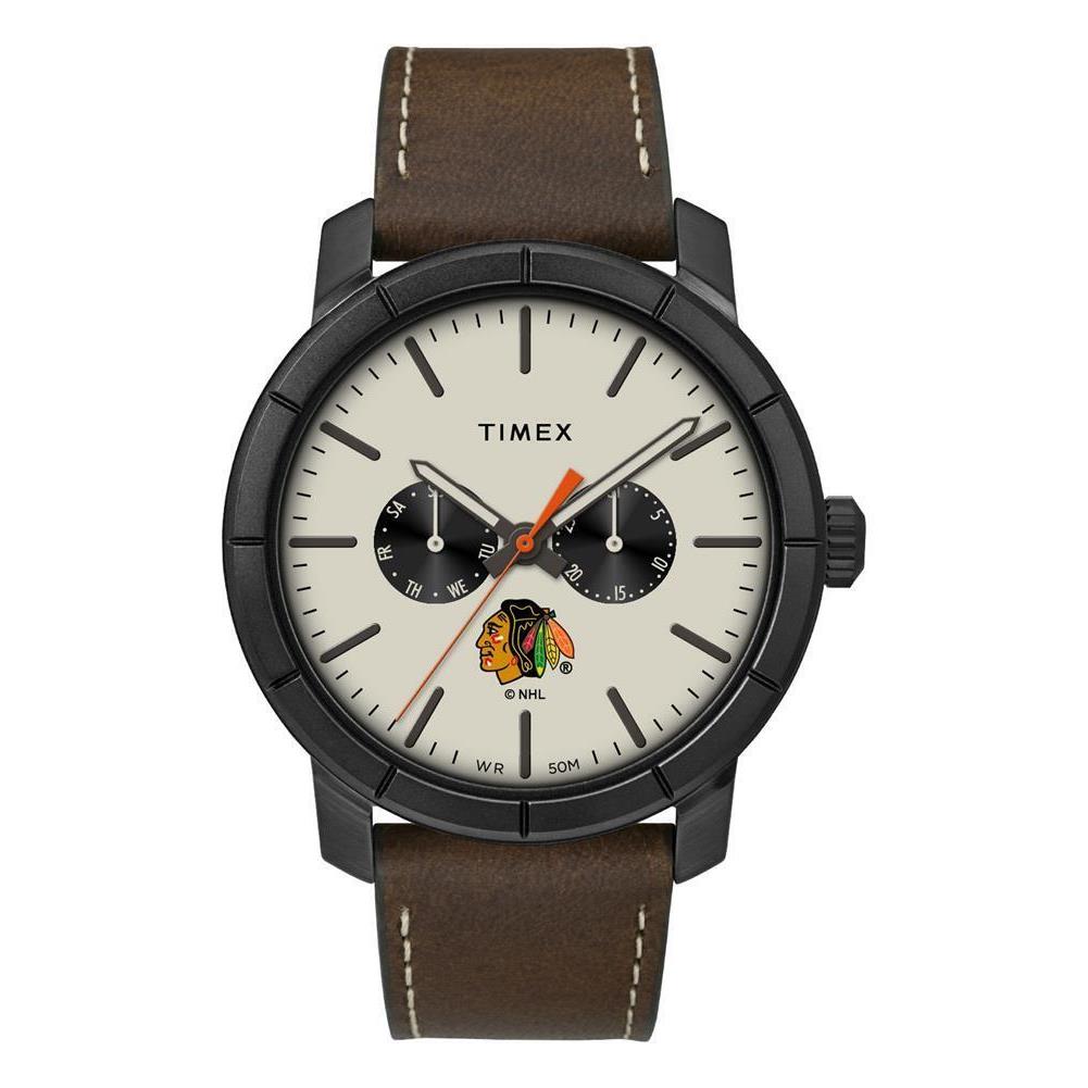 Men`s Chicago Blackhawks Timex Watch Home Team Leather Watch