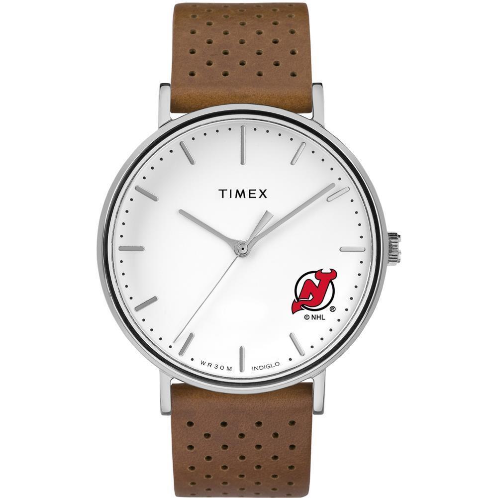 Womens Timex Jersey Devils Watch Bright Whites Leather