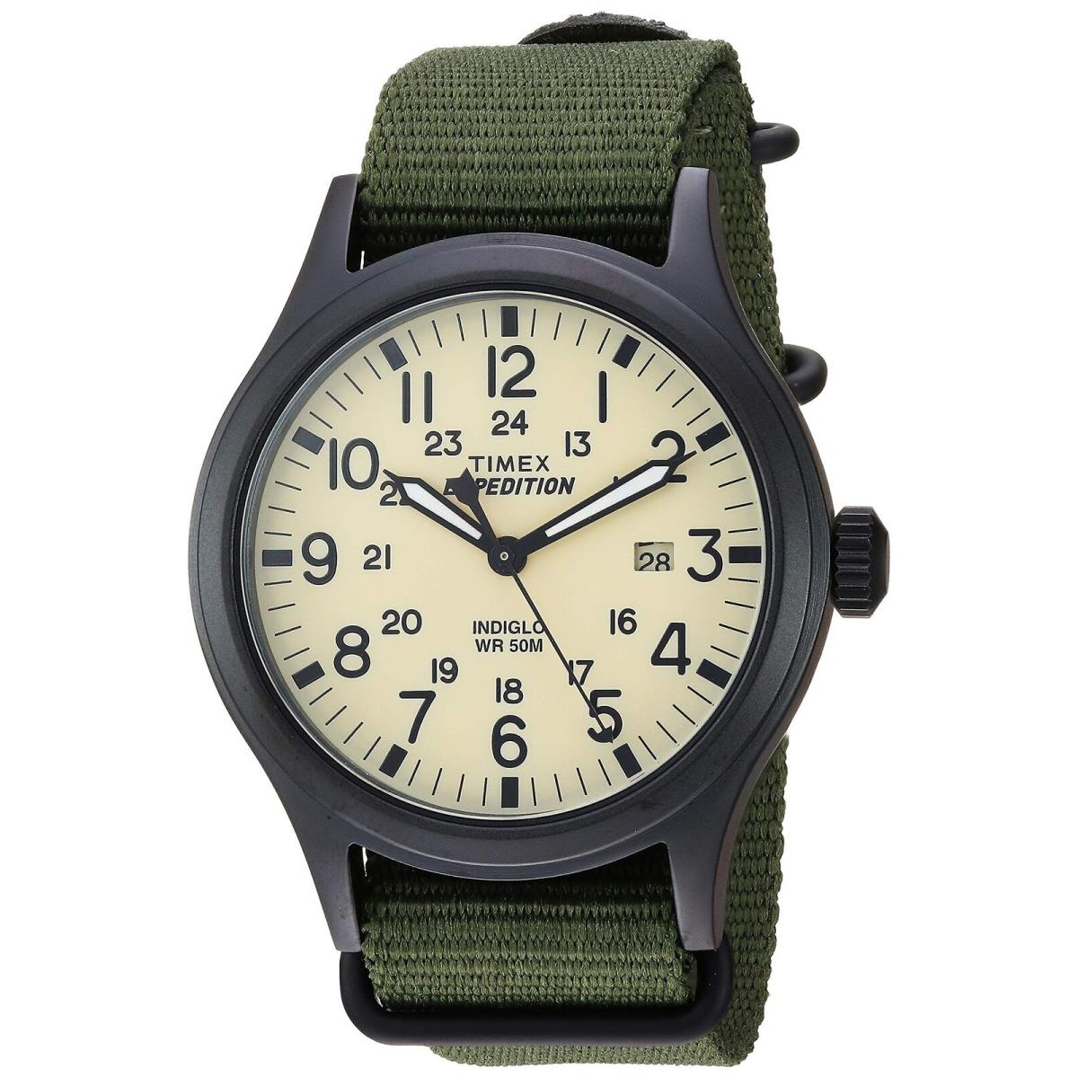 Timex Men`s Expedition Scout 40mm Watch Black Case Cream Dial with Green