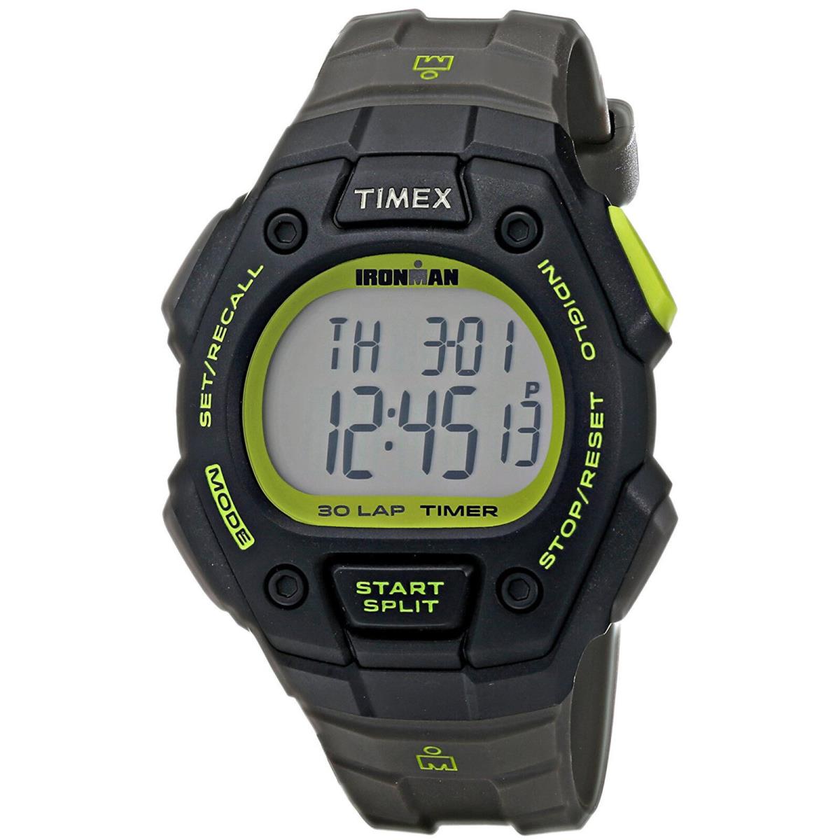 Timex T5K824 Ironman Men`s Digital Sport Black Green Watch Grey Resin Strap