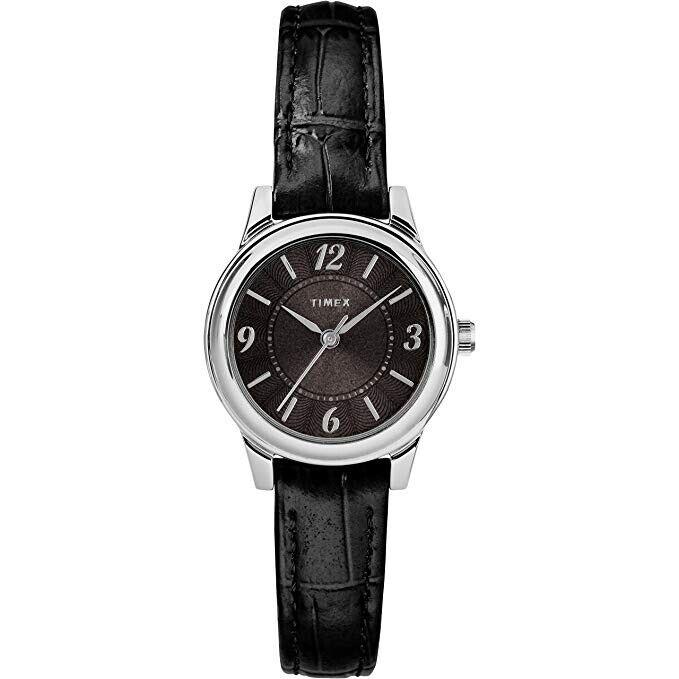 Timex Classic Black Embossed Leather 28mm Women`s Watch TW2R86300