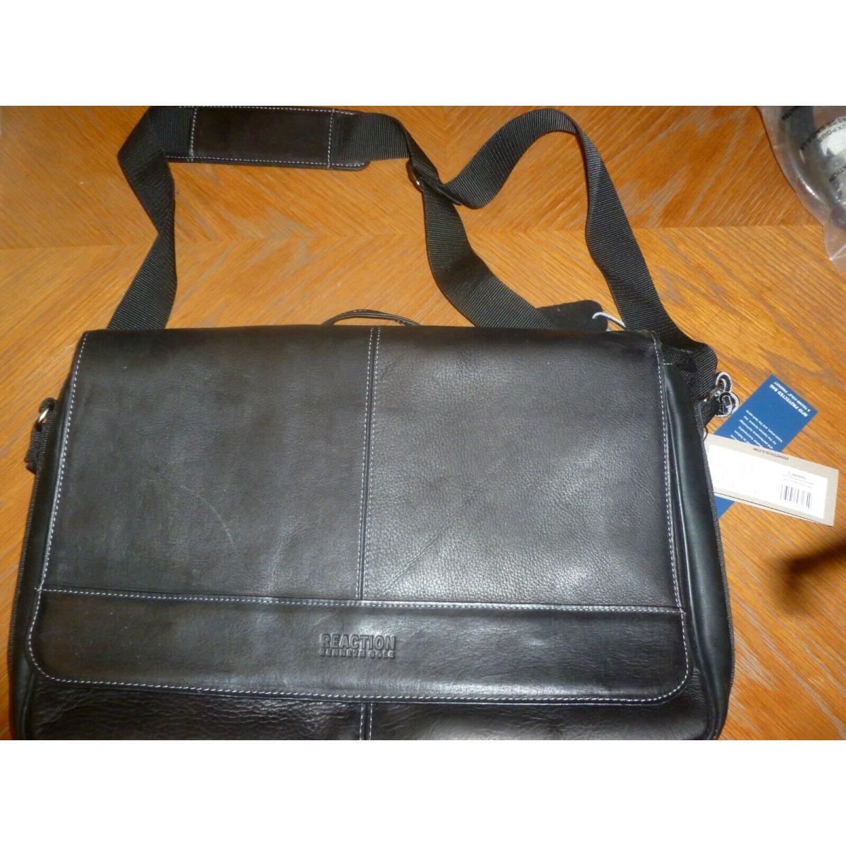 Kenneth Cole Reaction Black Leather Rfid Protected Laptop/tablet Bag 18 X11 X3