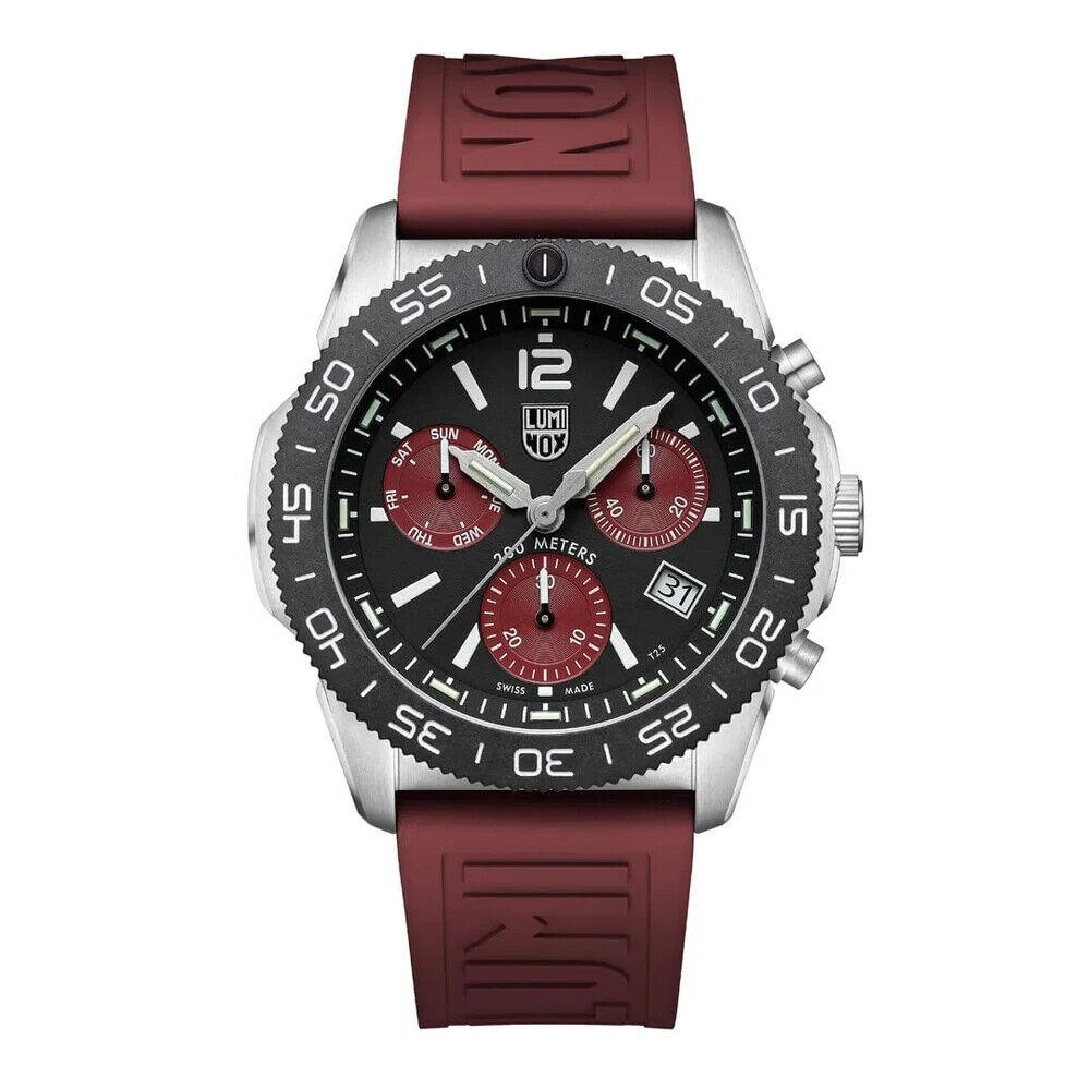 Luminox 44mm Pacific Diver Chronograph Men`s Burgundy Rubber Watch XS.3155.1