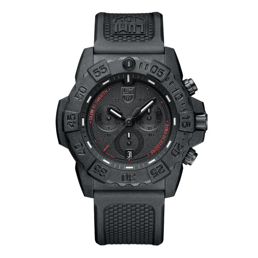 Luminox 45mm Navy Seal Chronograph Men`s Black Out Rubber Watch XS.3581.SIS