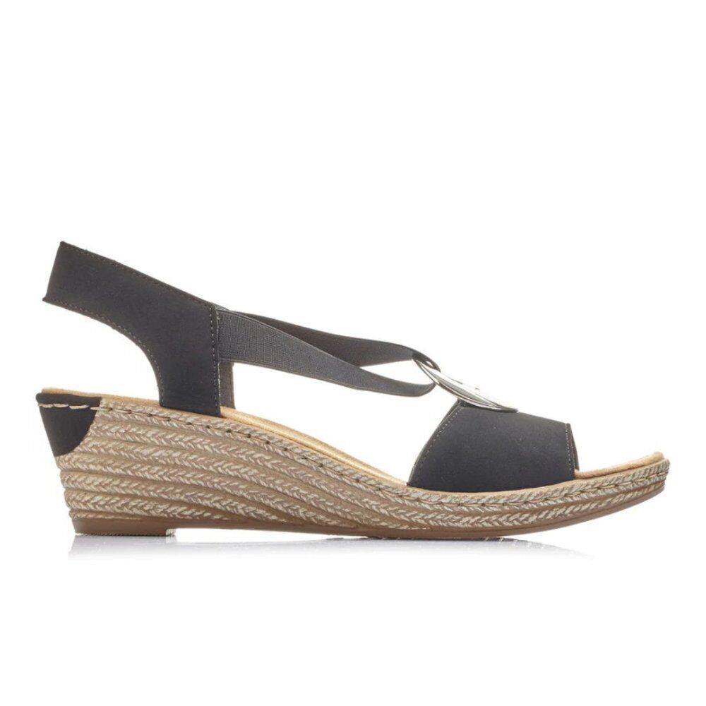 Rieker Women`s Fanni 624H6-00 Slingback Wedge Sandal - Black