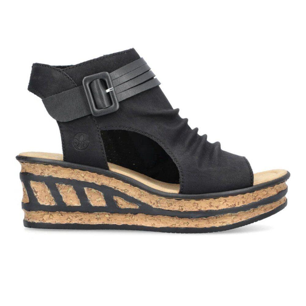 Rieker Women`s Rose 68191-00 Wedge Sandal - Black