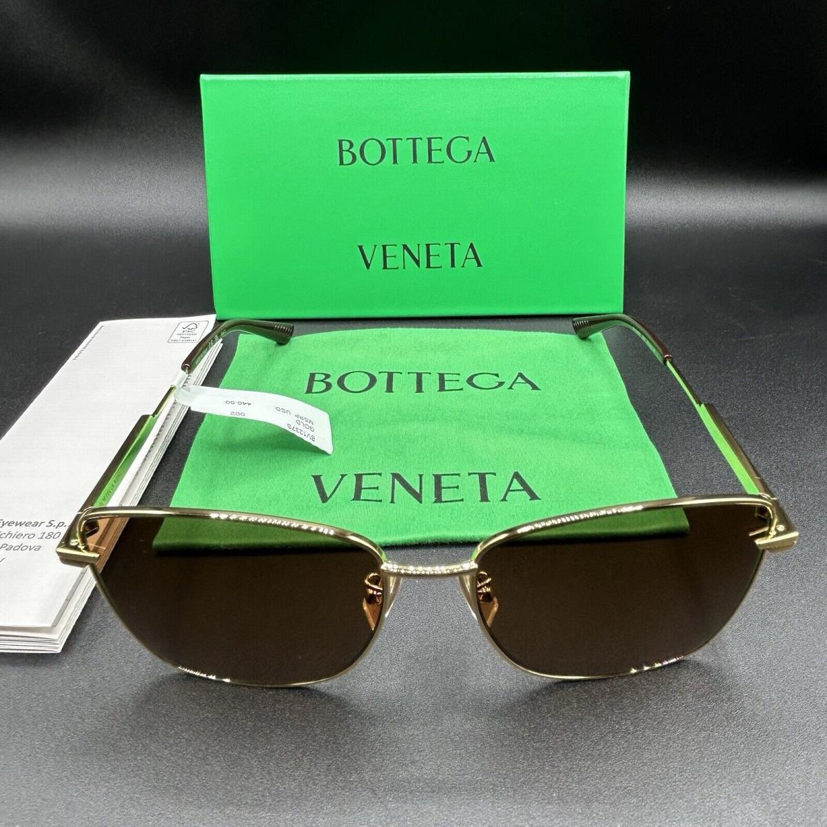 Bottega Veneta BV1237S Sunglasses Gold Brown 002 Italy 57-16-145 w/ Case