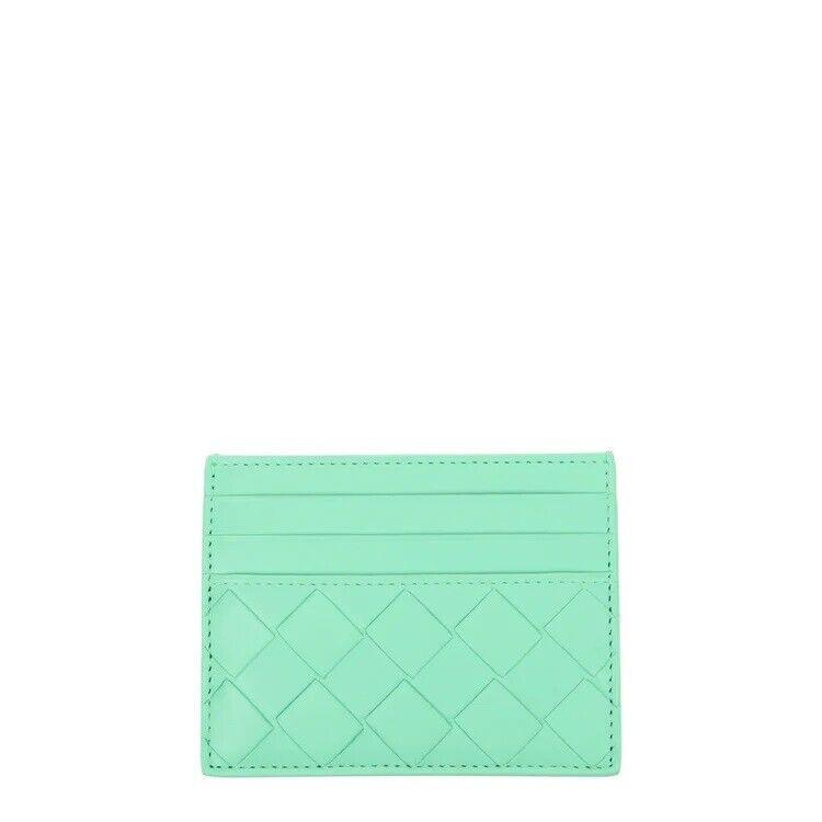 Bottega Veneta Women`s Green Leather Intrecciato Credit Card Holder