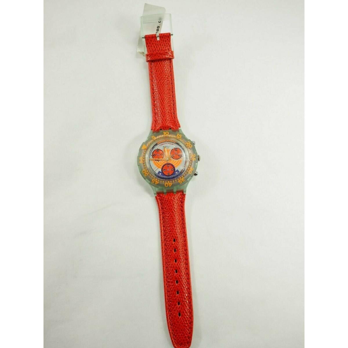 Swatch Aqua Red Harbor Watch Chronograph 22 Jewel Circa 1990s