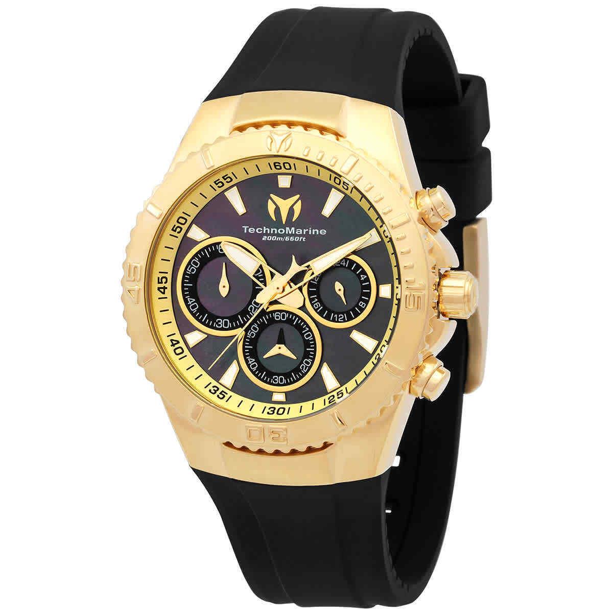 Technomarine Sea Manta Chronograph Gmt Quartz Unisex Watch TM-220073 - Dial: Mother of Pearl, Band: Black, Bezel: Gold-tone