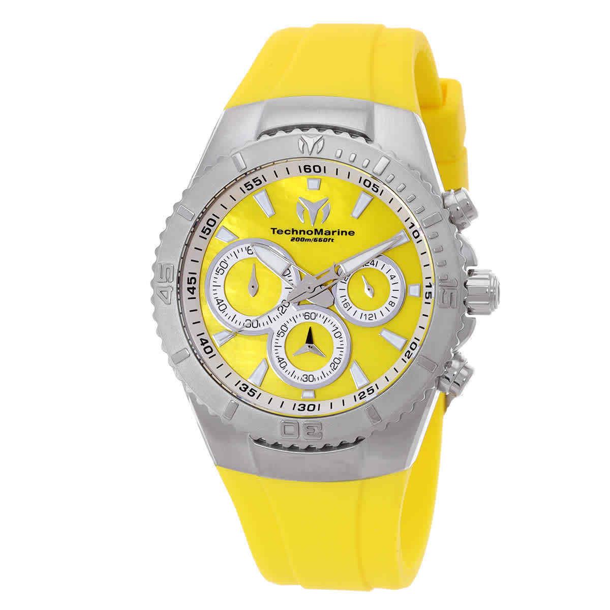 Technomarine Manta Quartz Ladies Watch TM-220077 - Dial: Yellow, Band: Yellow, Bezel: Silver-tone