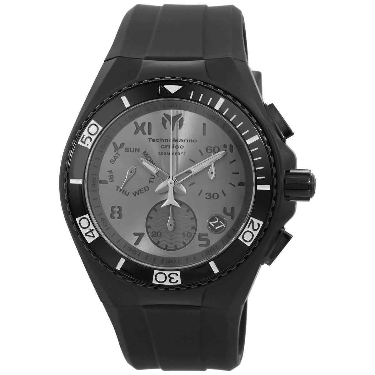 Technomarine Cruise California Chronograph Men`s Watch 115008 - Dial: Gray, Black, Band: Silver, Black, Bezel: Black