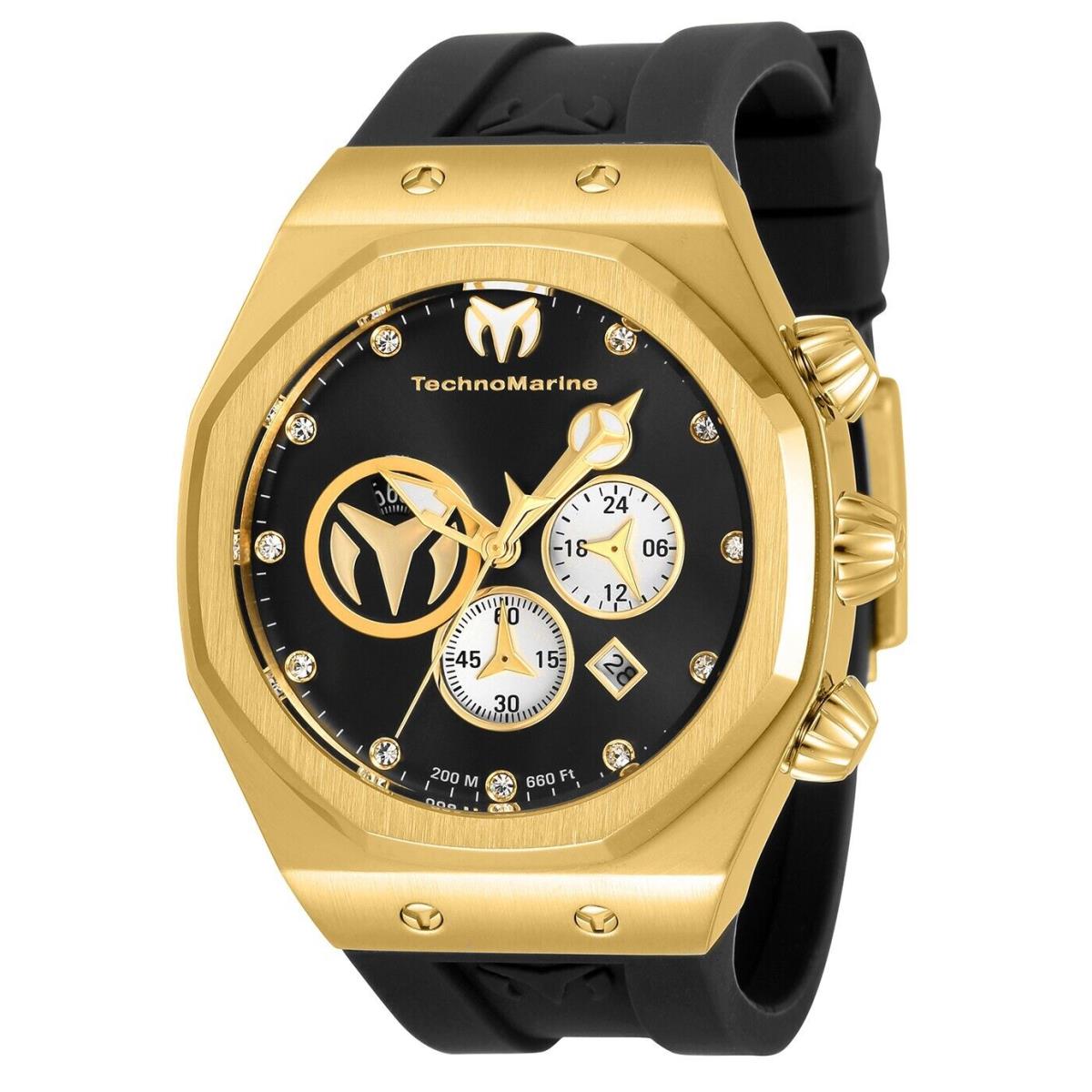 Technomarine TM-520002 Cruise Sun Reef Gold/black Dial 45mm Watch with Stones - Dial: Gold, Silver, Black, Band: Black