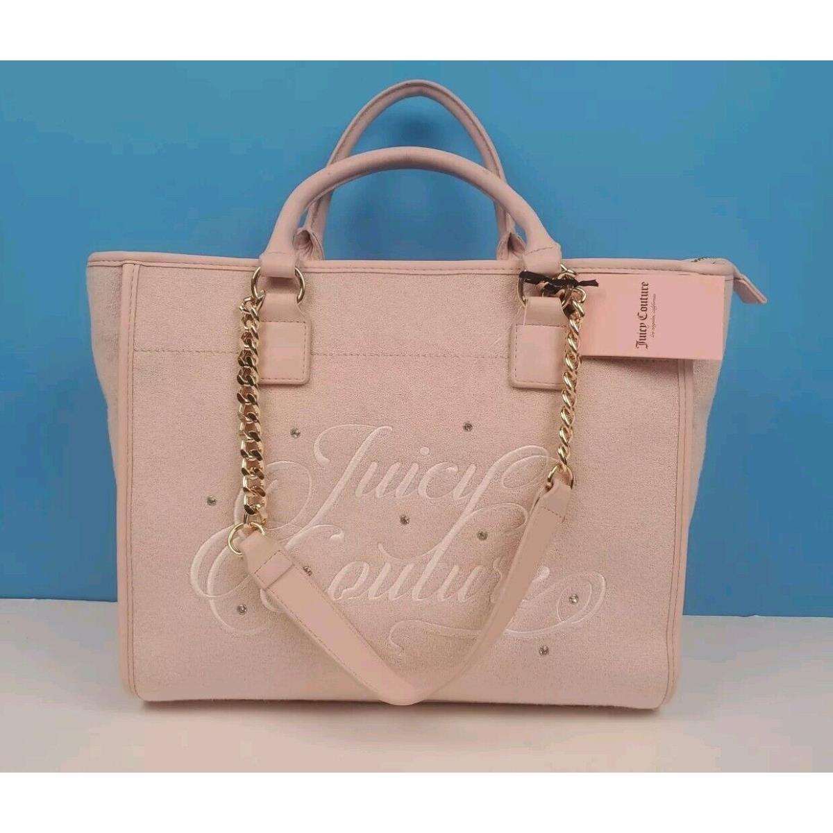 Juicy Couture Beach Tote Pink Diamond Terry Embroidered w Gold Accents