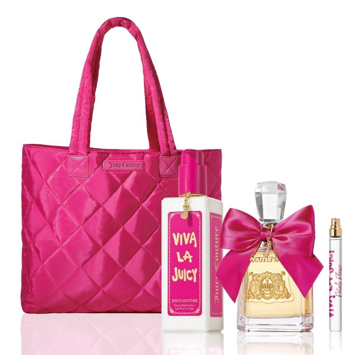 Juicy Couture 4-piece Viva Grande 4 pc Eau de Parfum Body Lotion Tote Set-new