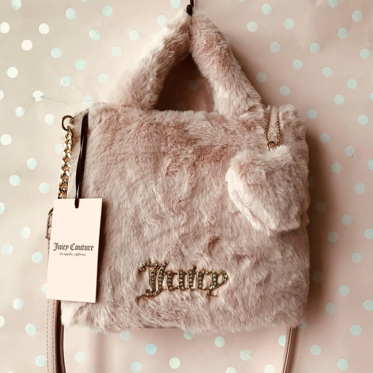 Juicy Couture Dusty Blush Fluffy Mini Tote Bag Purse Fur Pink