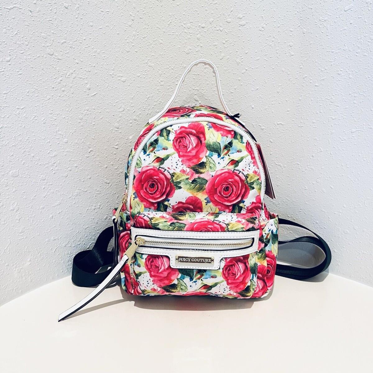 Juicy Couture Floral Multi Roses Print Logo Mini White Backpack OS