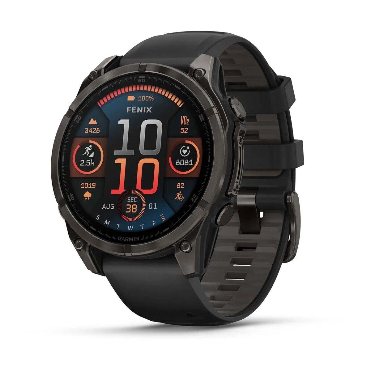 Garmin Fenix 8/E Premium Multisport Gps Smartwatch with Built-in Led Flashlight Carbon Gray DLC w Black