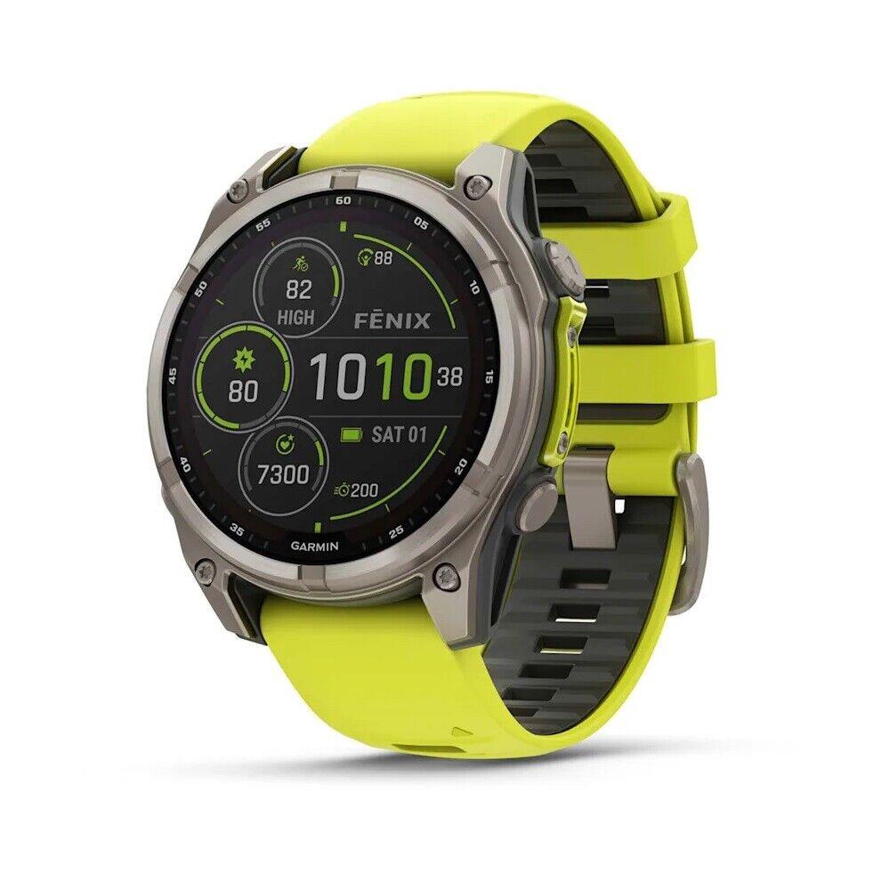 Garmin Fenix 8/E Premium Multisport Gps Smartwatch with Built-in Led Flashlight Titanium w Amp Yellow