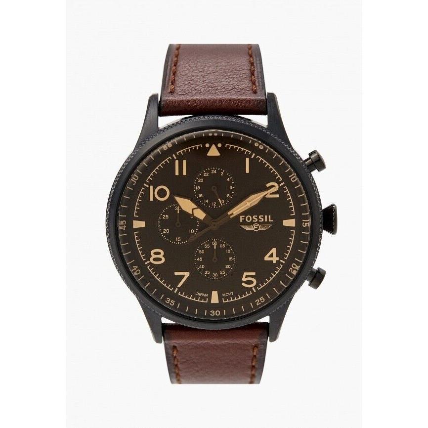 Fossil Retro Pilot Chronograph Dark Brown Leather Watch FS5833