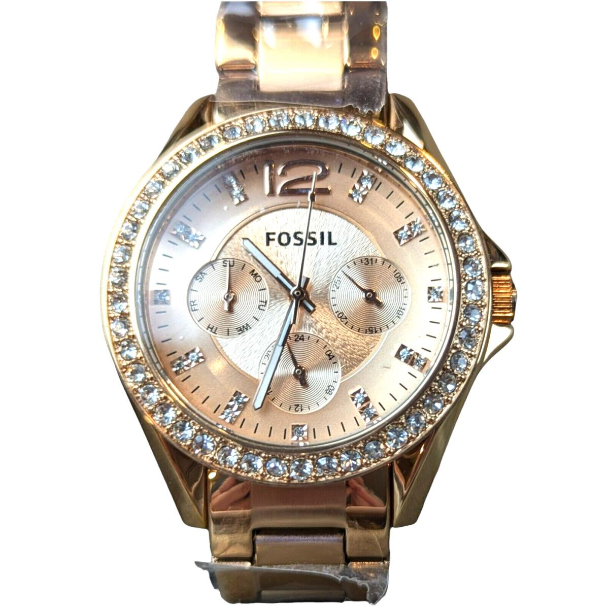 Fossil Womens Riley Watch Stainless Steel Strap Gold Quartz Analog Needs Battery