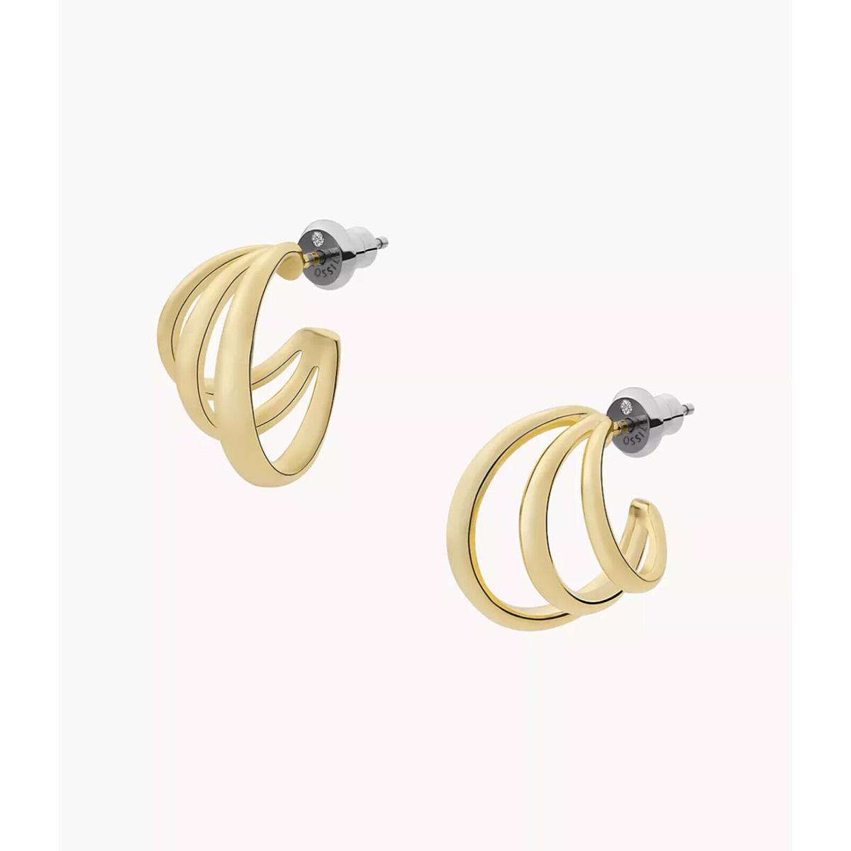 Fossil Sadie All Stacked Up 14K Gold Plated Brass Hoop Earrings JA7124710