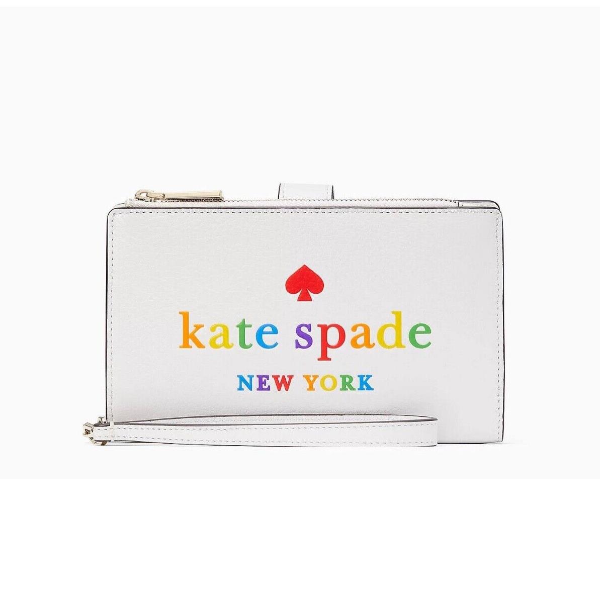 Kate Spade Pebbled Leather Rainbow Phone Wallet Wristlet White Dove K7630