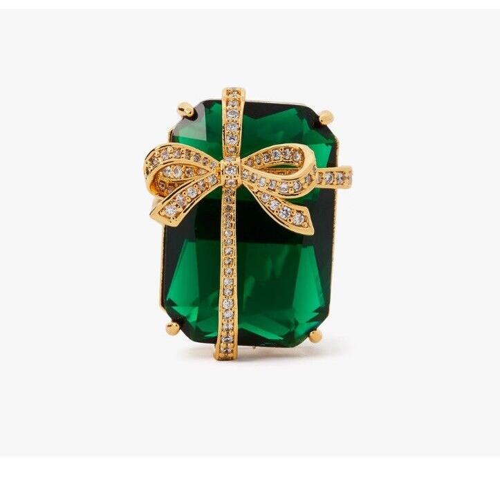 New Kate Spade Pav Present Cocktail Ring Emerald Green Size 7