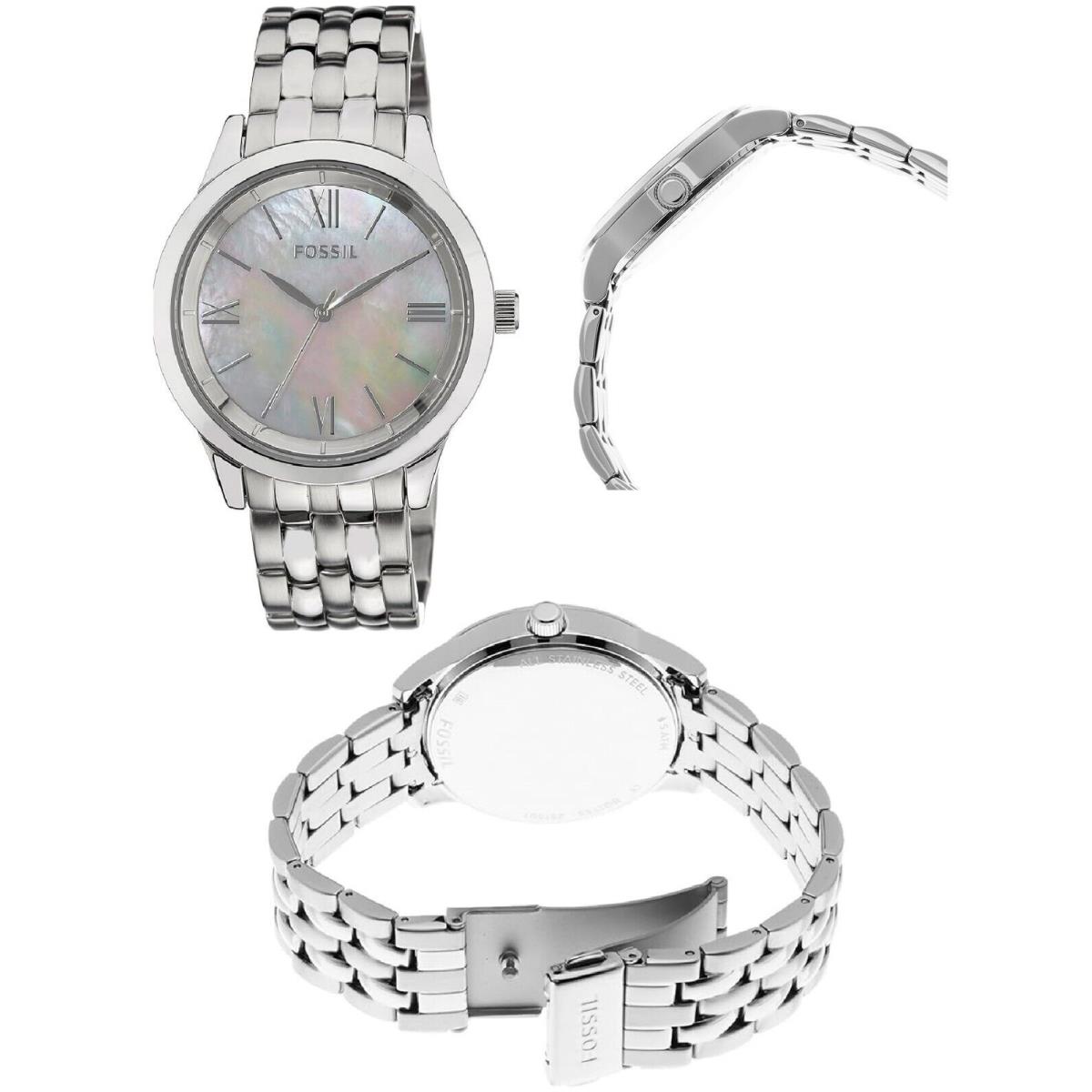 Fossil Silver Tone S/s Steel Ainsley RO White Mop Dial Bracelet Watch BQ1755