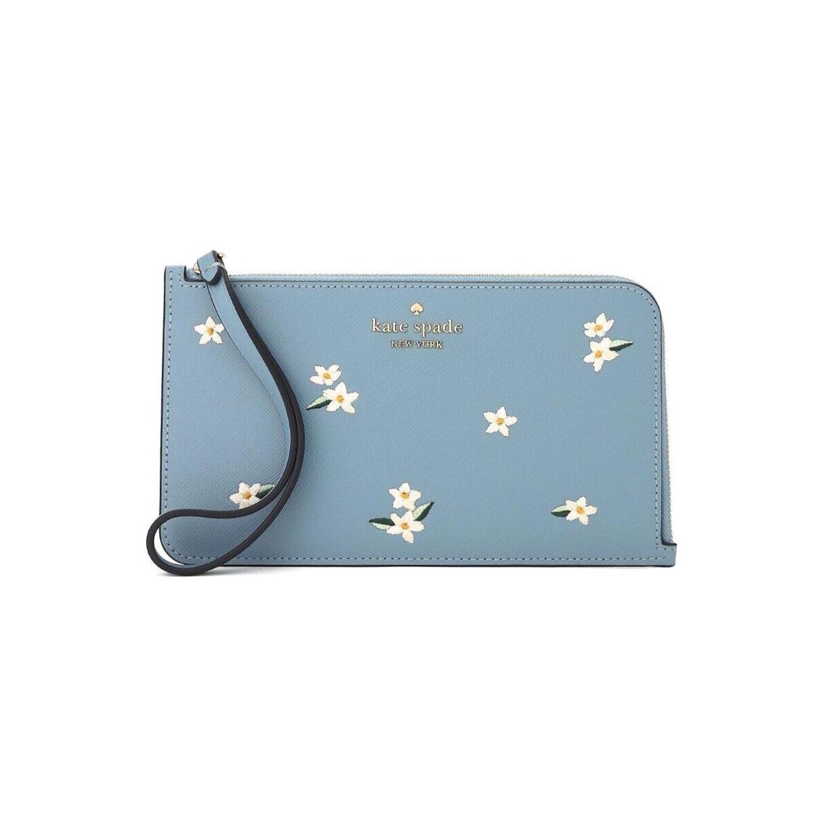 Kate Spade Lucy Floral Embroidered Leather Medium L-zip Wristlet Wallet KD903