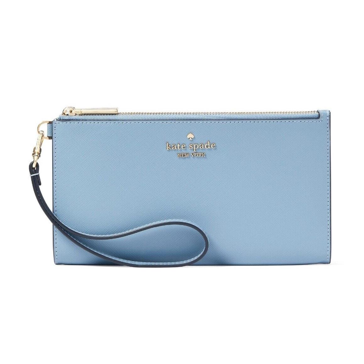 Kate Spade Madison Saffiano Leather Double Zip Wristlet Polished Blue KC588