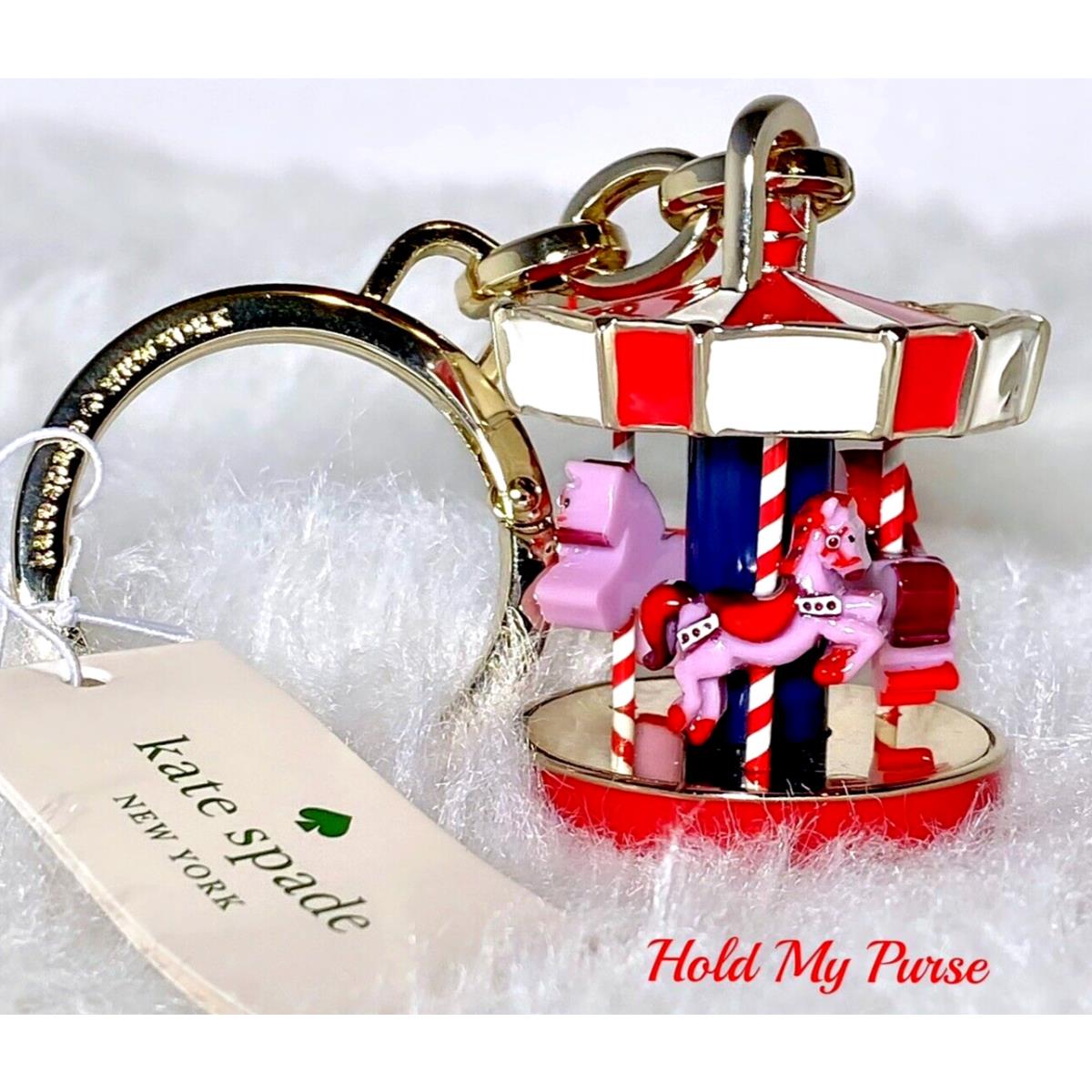 Kate Spade Winter Wonders 3D Carousel Horse Keychain Bag Charm