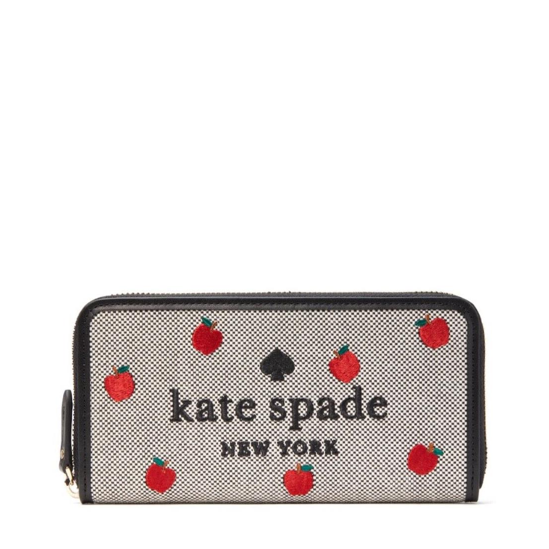 Kate Spade Ella Embroidered Canvas Large Apple Continental Wallet K8200