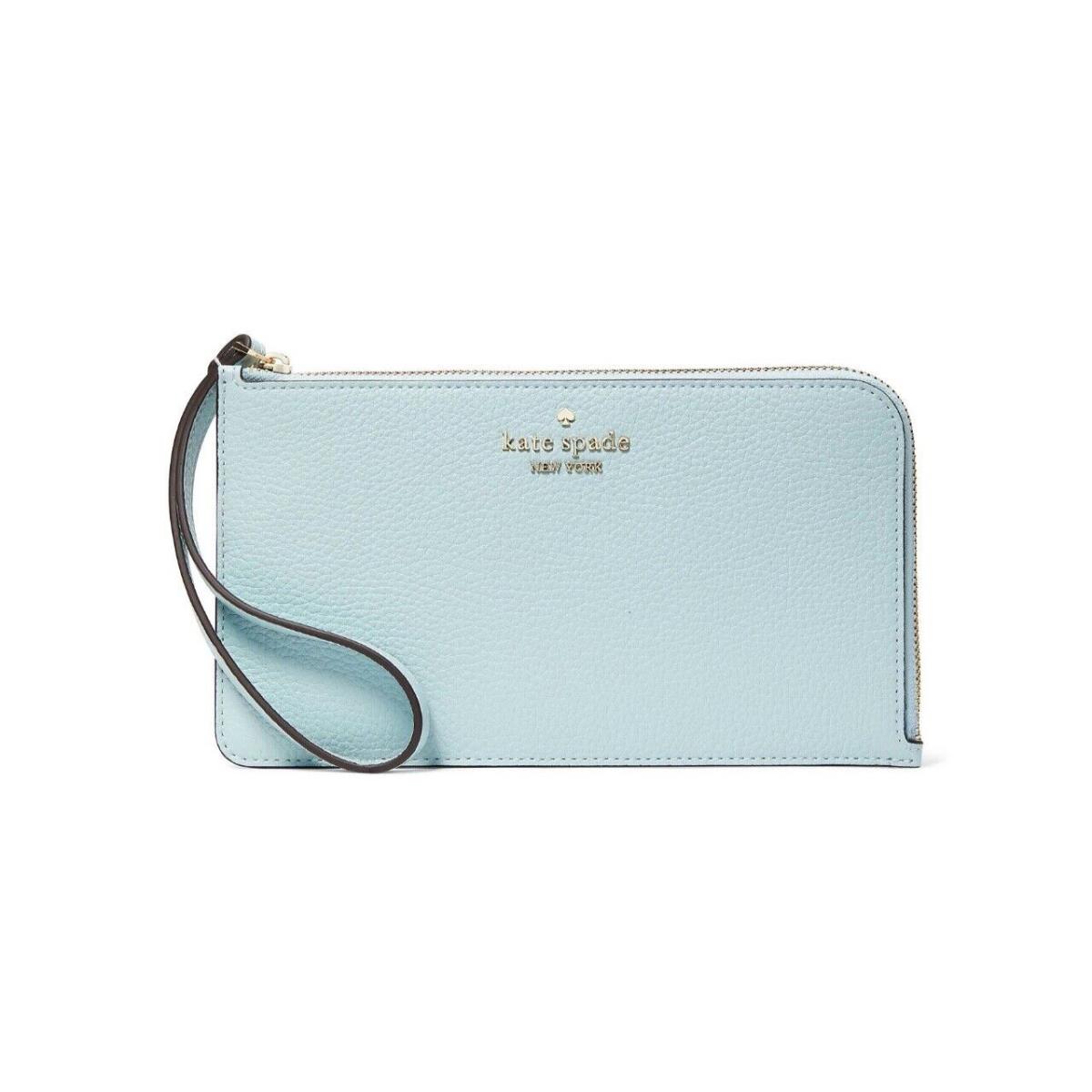 Kate Spade Lucy Pebbled Leather Medium L-zip Wristlet Wallet Blue KE574