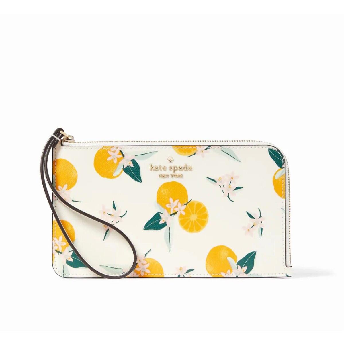 Kate Spade Lucy Orange Toss Printed Medium L-zip Wristlet Cream Multi KD641