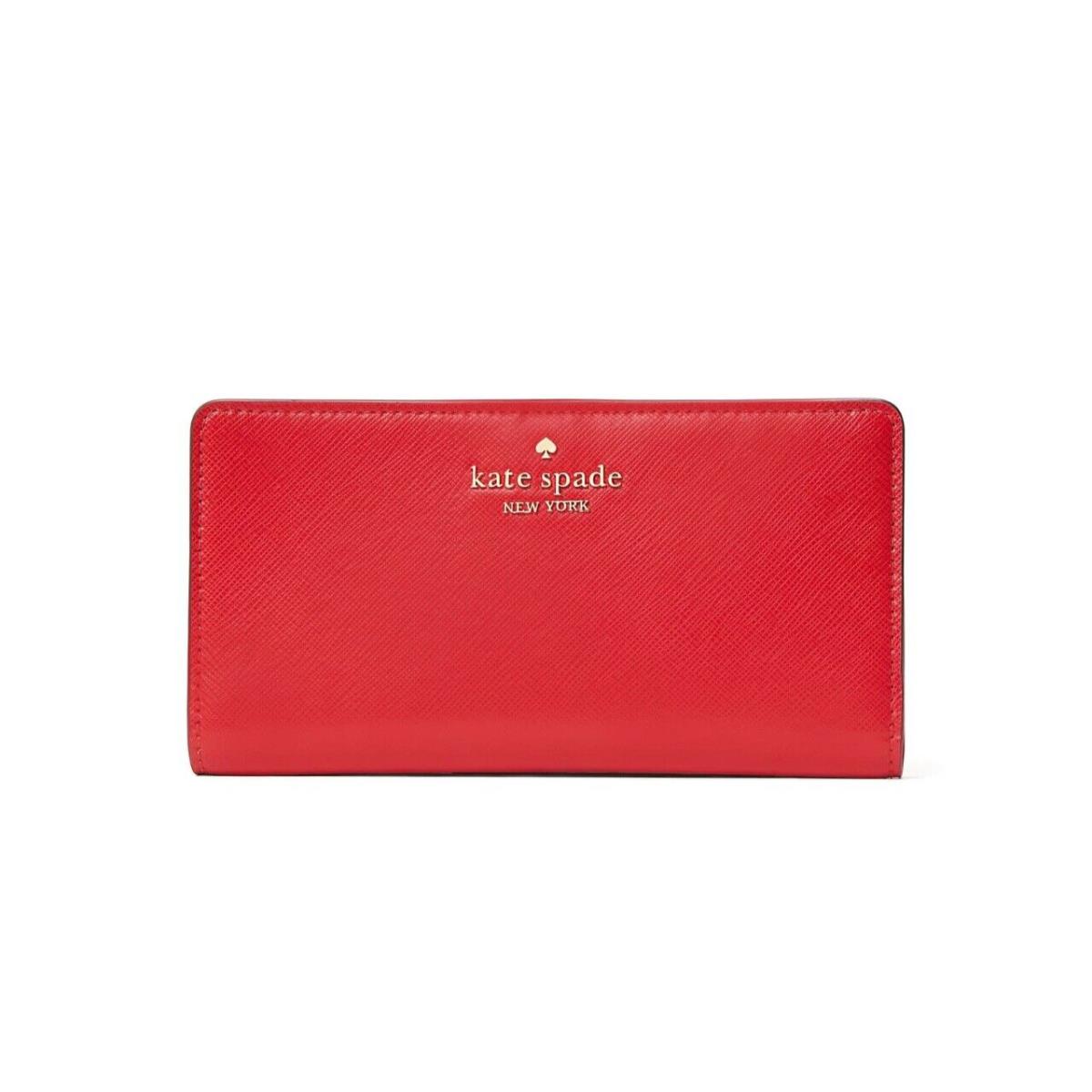 Kate Spade Madison Large Leather Slim Bifold Wallet Candied Cherry Red KC579